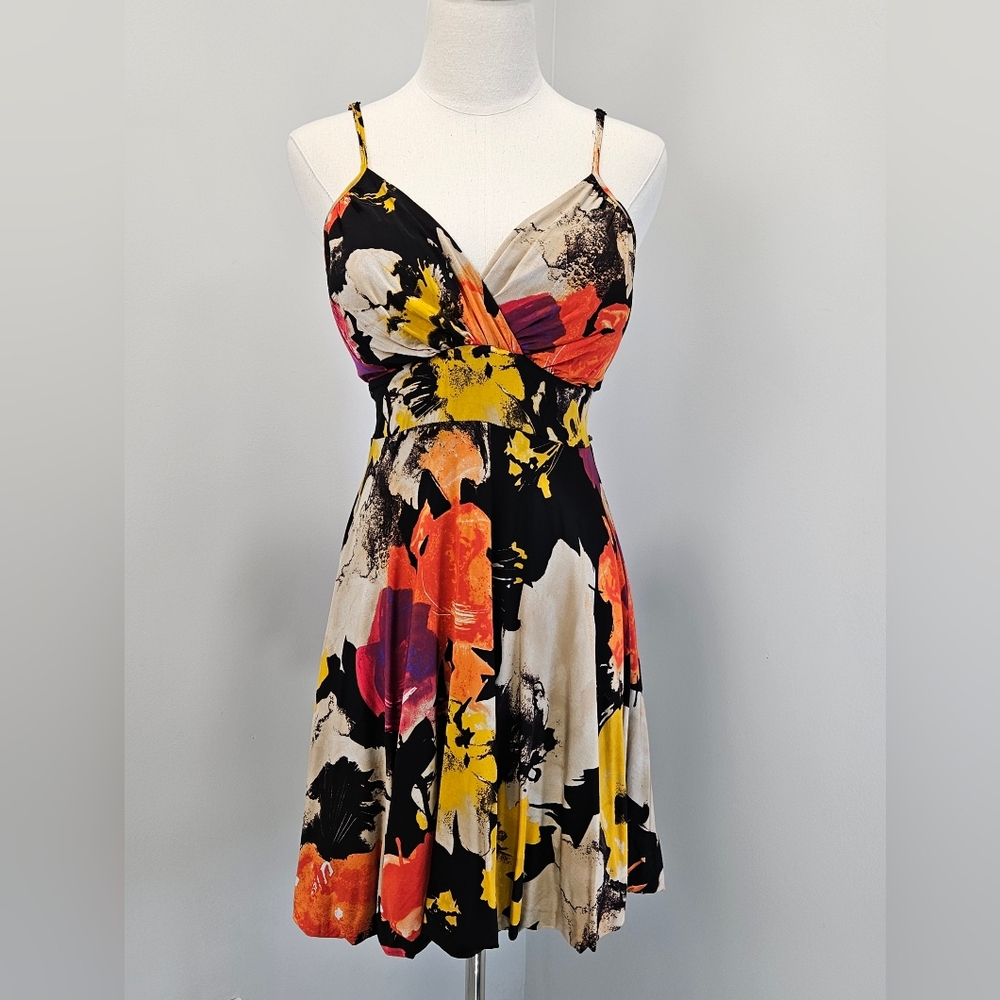 Made in Italy Focus Dress Large Art Print Bubble Hem Stretch Belted